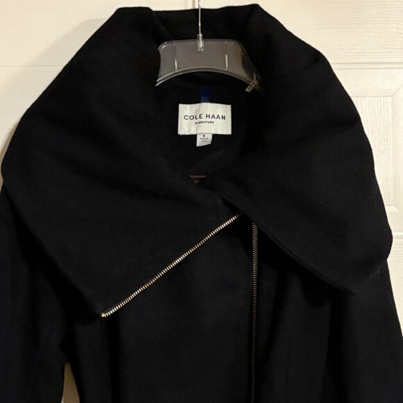 Cole Haan Signature Womens Asymmetrical Belted Full Zip Wool Coat Size 8 Black - Picture 3 of 16